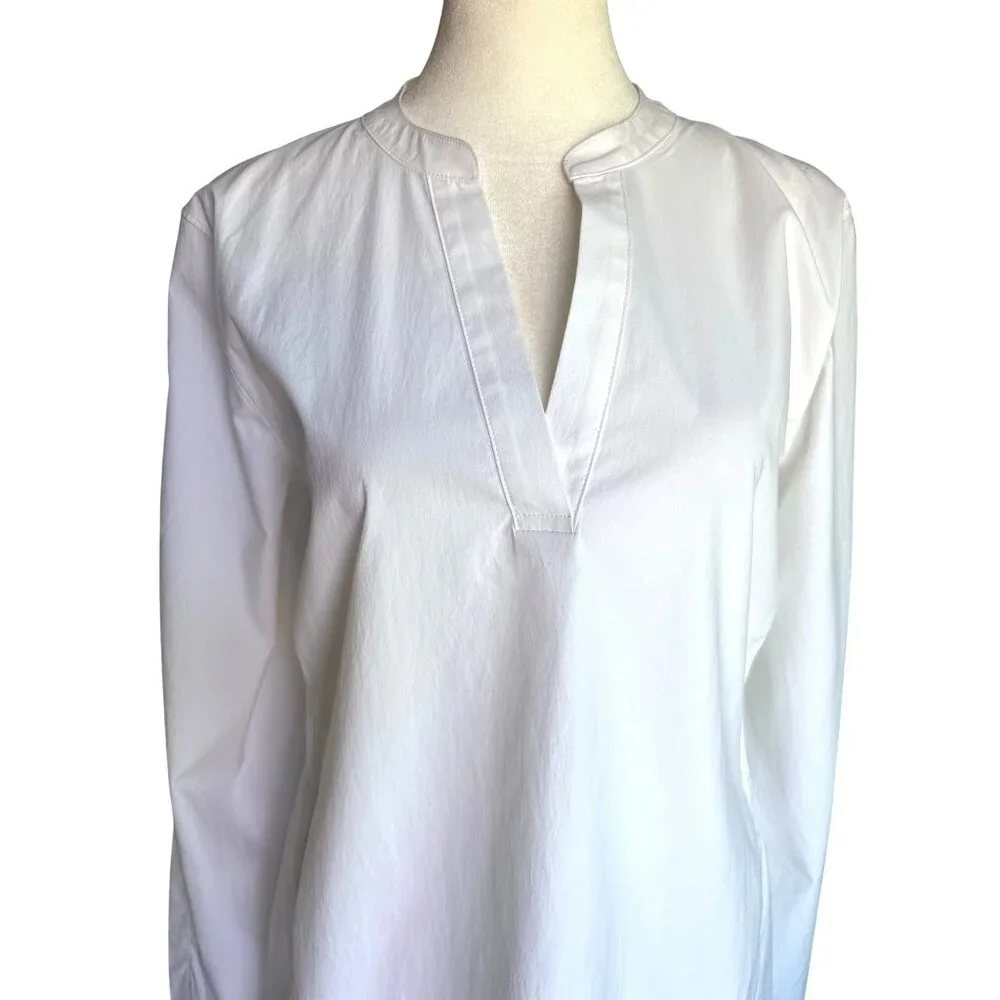Athleta Womens Shirt Medium Tunic Blouse Pullover White Elastic Waist Oversized‎